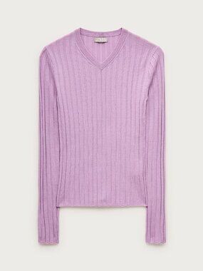 J.Crew High V neck wide rib sweater in merino wool-CR351-VIOLET MIST/purple-NWT